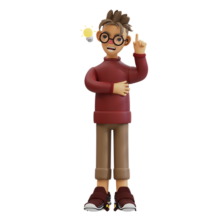 Young Man Getting Idea  3D Icon