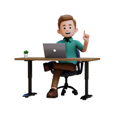 Young Man Getting Idea While Working On Laptop  3D Illustration