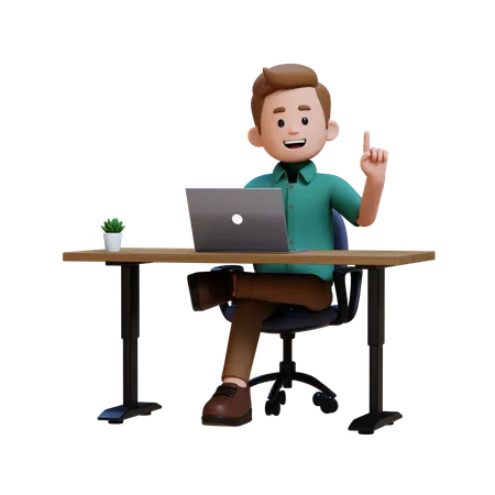 Young Man Getting Idea While Working On Laptop  3D Illustration