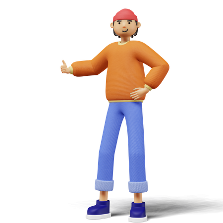 Young man give thumb up sign  3D Illustration