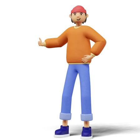 Young man give thumb up sign  3D Illustration