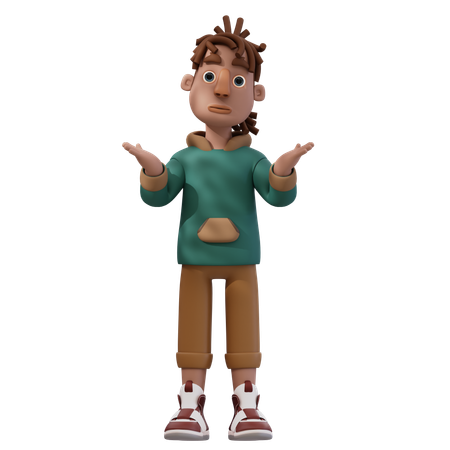 Young Man Giving Confused Pose  3D Illustration