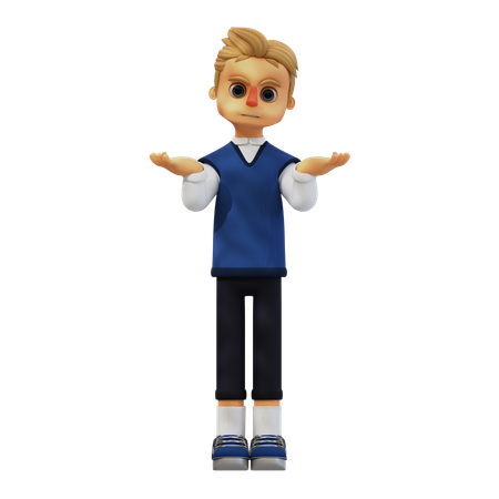 Young Man Giving Confused Pose  3D Illustration