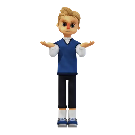 Young Man Giving Confused Pose  3D Illustration