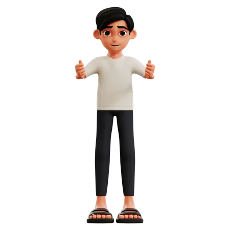 Young Man Giving Double Thumbs Up  3D Illustration