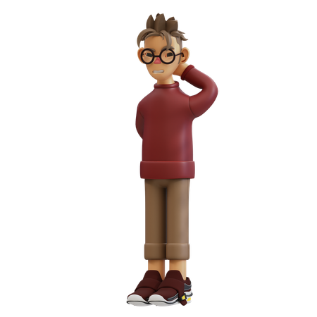 Young Man Giving Embarrassed Pose  3D Illustration