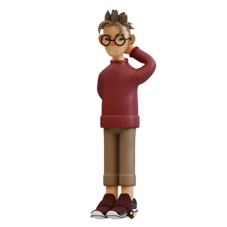 Young Man Giving Embarrassed Pose  3D Illustration