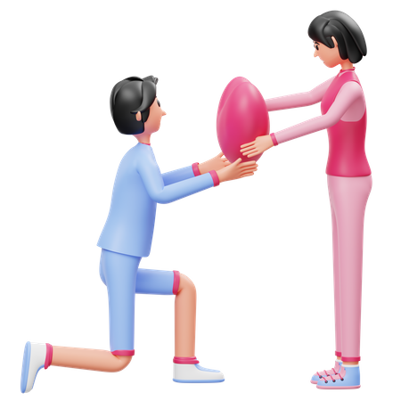 Young Man giving heart balloon to woman  3D Icon