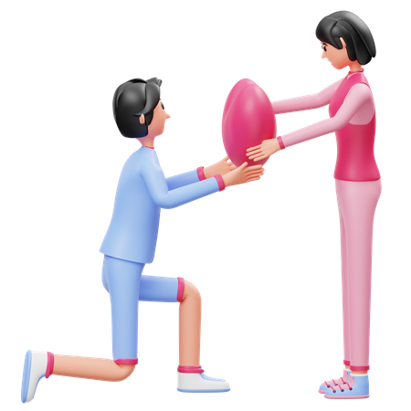 Young Man giving heart balloon to woman  3D Illustration