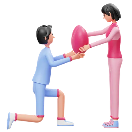 Young Man giving heart balloon to woman  3D Illustration