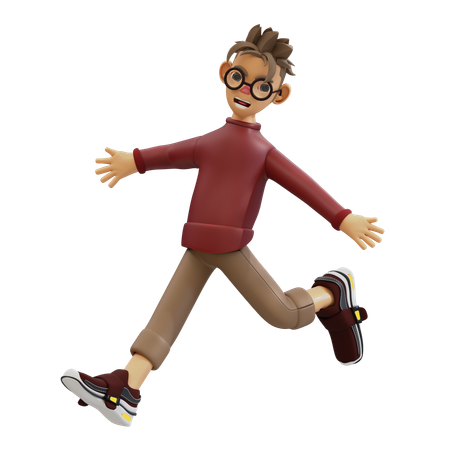 Young Man Giving Jumping Pose  3D Illustration