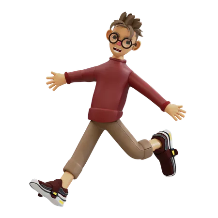 Young Man Giving Jumping Pose  3D Illustration