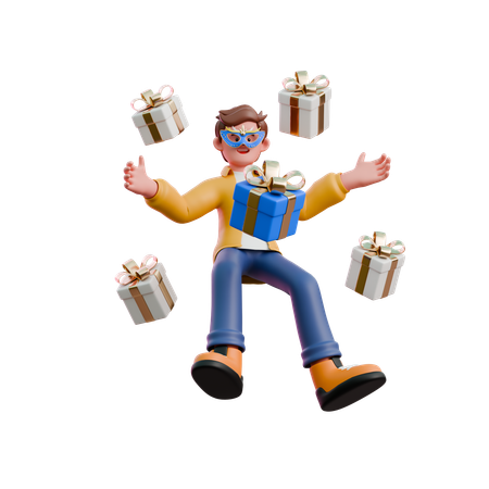 Young Man Giving New Year Gift  3D Illustration