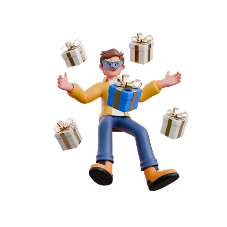 Young Man Giving New Year Gift  3D Illustration