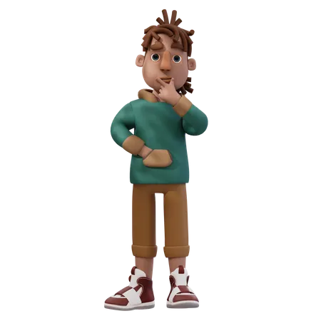 Young Man Giving Thinking Pose  3D Illustration