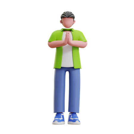 Young man giving welcoming pose  3D Illustration