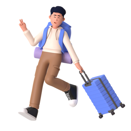 Young Man Going For Trip  3D Illustration