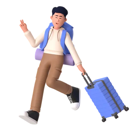Young Man Going For Trip  3D Illustration