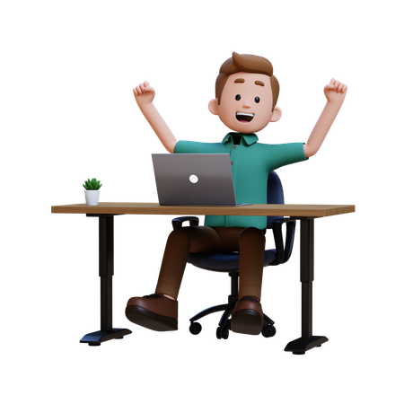 Young Man Happy At Workplace  3D Illustration