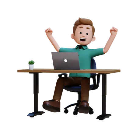 Young Man Happy At Workplace  3D Illustration