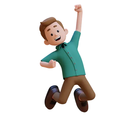 Young Man Happy While Jumping  3D Illustration