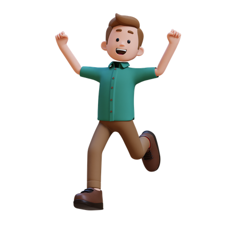 Young Man Happy While Running  3D Illustration