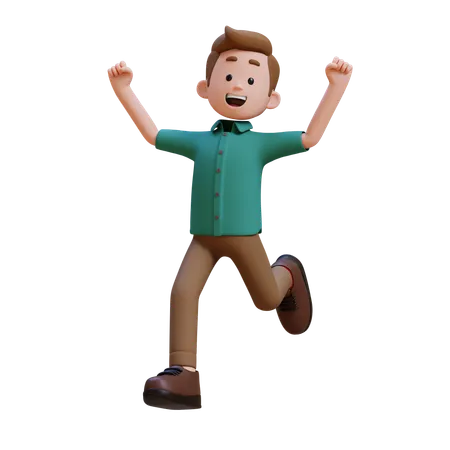 Young Man Happy While Running  3D Illustration