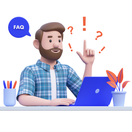 Young Man Having Faq  3D Illustration