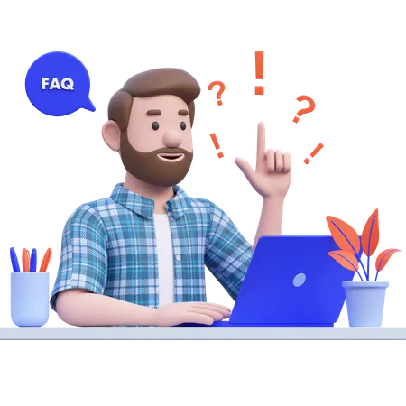 Young Man Having Faq  3D Illustration