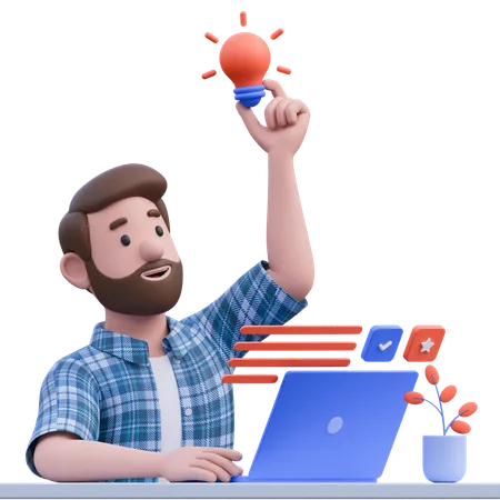 アイデアを持った若者  3D Illustration