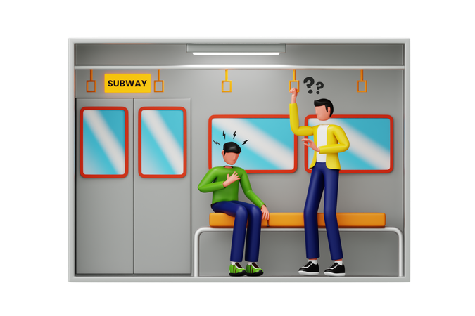 Young Man Having Panic Attack On Public Transport  3D Illustration
