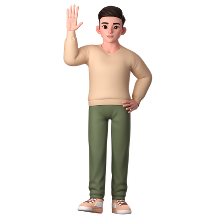 Young Man Hi Greeting With Open Hand Gesture  3D Illustration