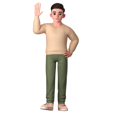 Young Man Hi Greeting With Open Hand Gesture  3D Illustration