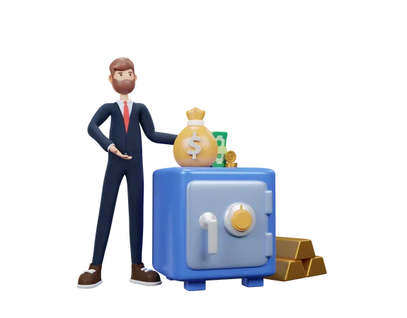 Young Man Holding A Safety Deposit Box  3D Illustration