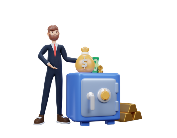 Young Man Holding A Safety Deposit Box  3D Illustration