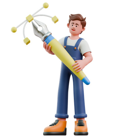 Young man holding bezier pen  3D Icon