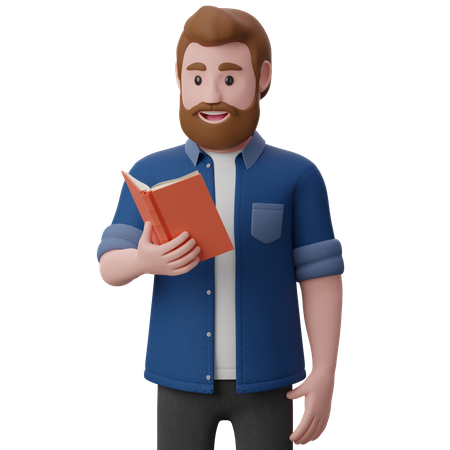 Young man holding book and reading  3D Illustration