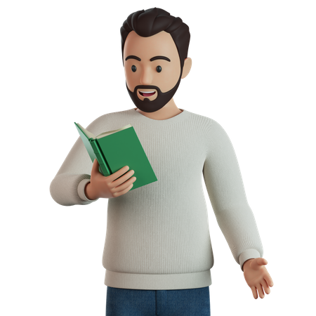 Young Man Holding Book And Reading  3D Illustration