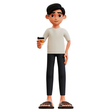 Young Man Holding Coffee  3D Illustration