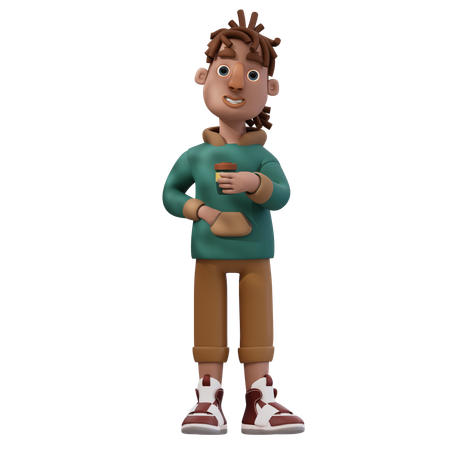 Young Man Holding Coffee Cup  3D Icon