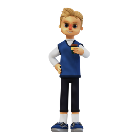 Young Man Holding Coffee Cup  3D Icon