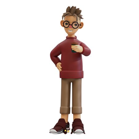 Young Man Holding Coffee Cup  3D Illustration