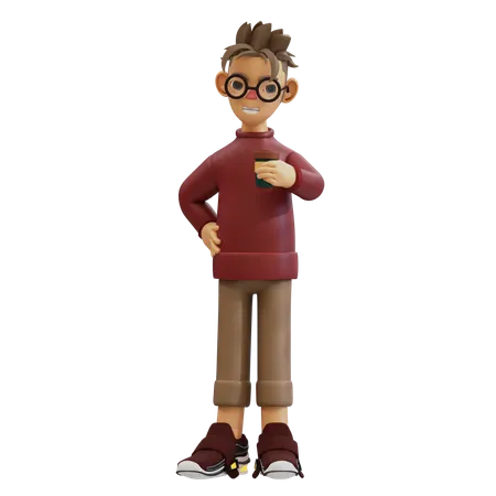 Young Man Holding Coffee Cup  3D Illustration