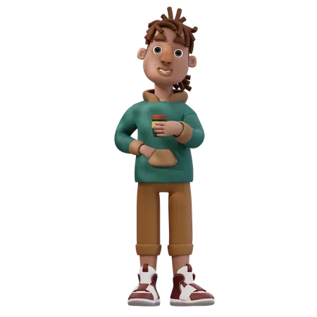 Young Man Holding Coffee Cup  3D Illustration