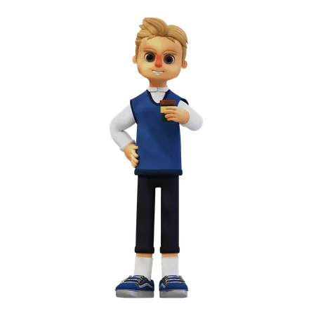 Young Man Holding Coffee Cup  3D Illustration