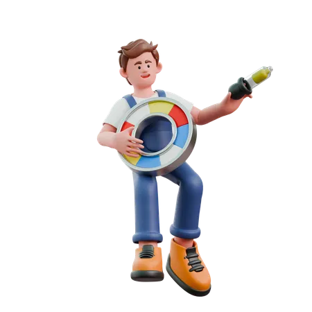 Young man holding Color Dropper with color palette  3D Icon