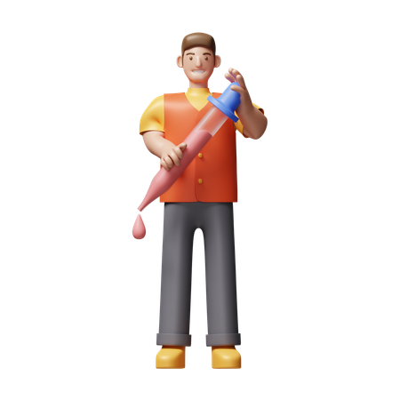 Young Man Holding Dropper  3D Icon