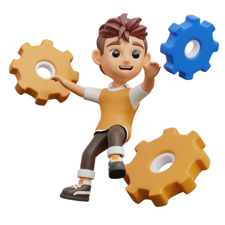 Young Man Holding Gear  3D Illustration