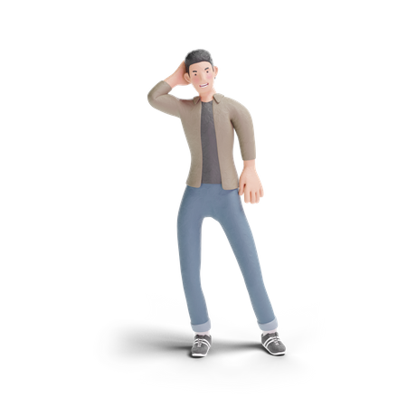 Young man holding hand on back of head  3D Logo