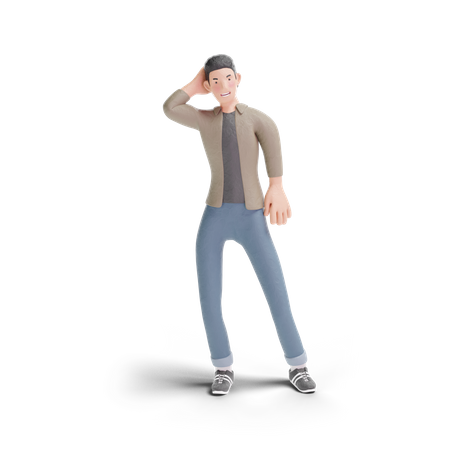 Young man holding hand on back of head 3D Illustration